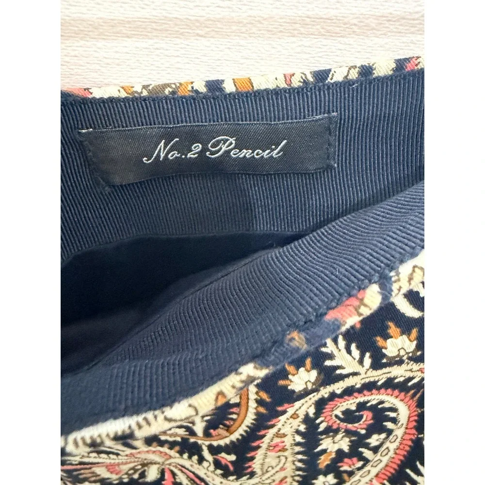 J.Crew No. 2 Pencil Skirt Paisley Print Navy Coral Cotton Size 4 EUC - Picture 7 of 9